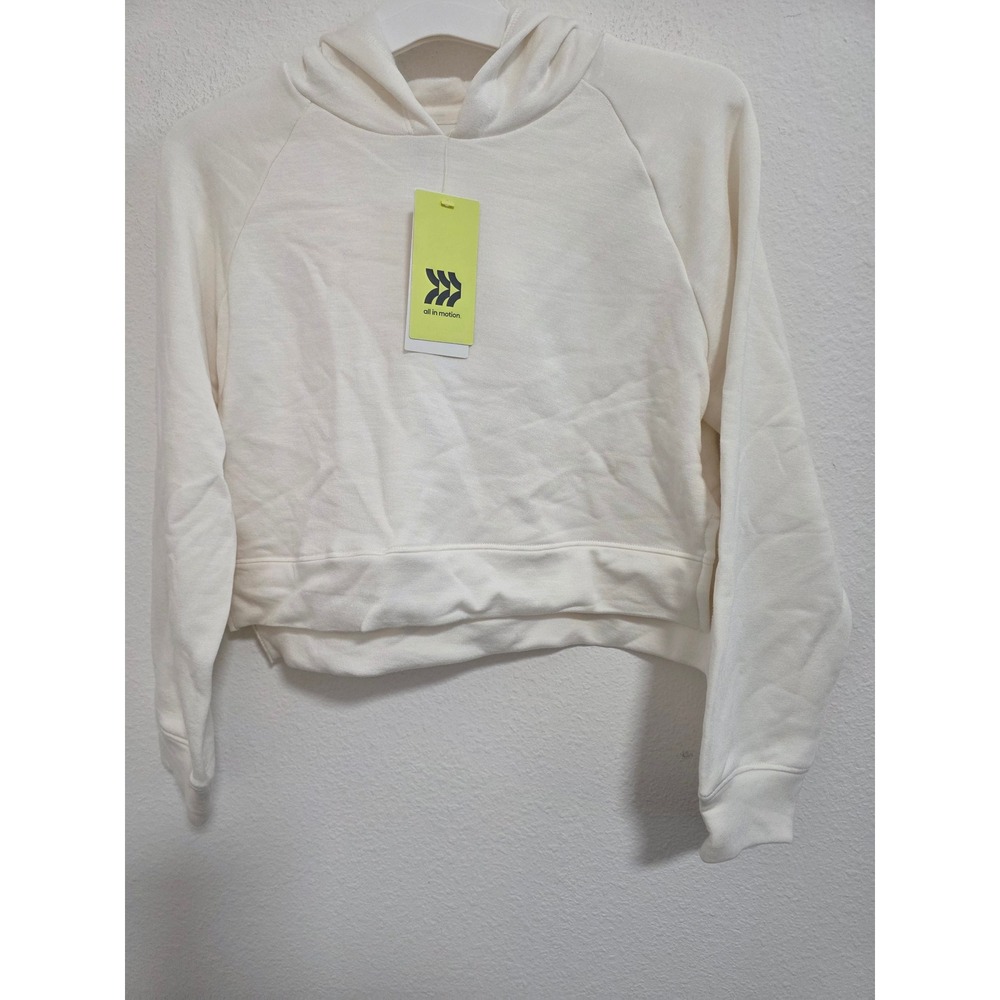 All In Motion Girls Cream Cropped Pullover Hoodie Size M 8 NWT